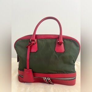 Vintage Prada Green and Red Nylon Top-Handle Satchel